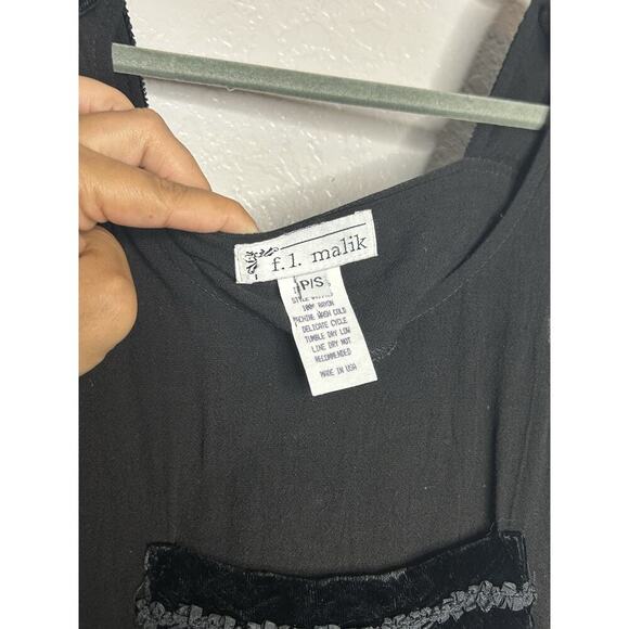 F.L. Malik Sleeveless Button Velvet Detail Tiered Vintage Dress Black Size Sm - Picture 7 of 7